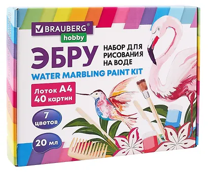 Эбру Brauberg Hobby Набор для рисования на воде, 7 цветов по 20 мл (40 картин) - фото 1