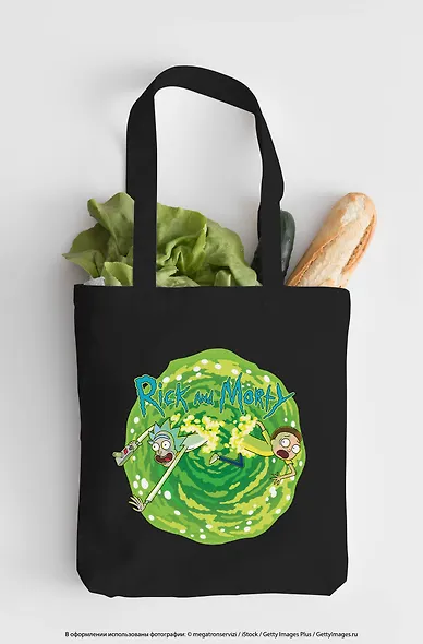 Сумка-шоппер. Рик и Морти (черная, 38х43 см, длина ручек 58 см) - фото 6