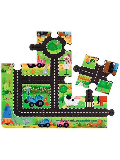 Напольный пазл 24 элемента "Дорога. Синий трактор" (поле 960х640) - фото 4