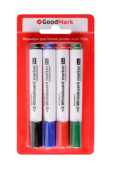 Маркеры для доски 3 цвета 5мм, толстый корпус, блистер, Goodmark - фото 1