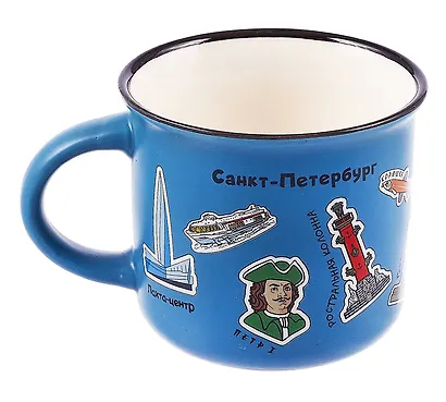 Кружка фарфор матовая 180мл СПб. Пиктограммы, синяя - фото 3
