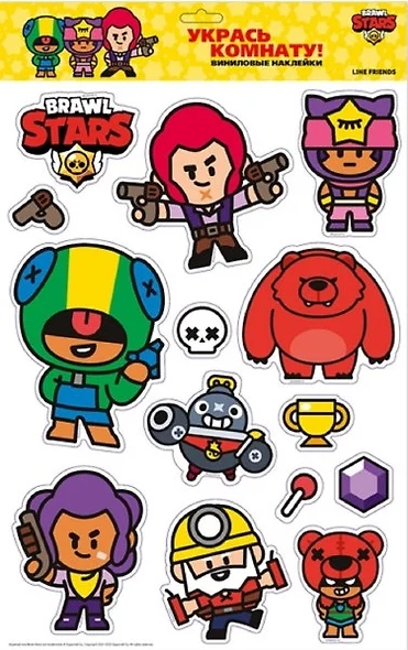 Интерьерные наклейки. Brawl Stars Леон, Сэнди, Кольт, Шелли, Тик, Динамайк и Нита. NA0003 - фото 1