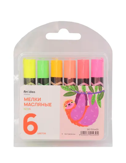 Мелки масляные 06цв "НЕОН", пласт.уп., подвес - фото 1