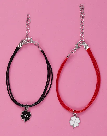 Набор парных браслетов с подвеской «Клевер», текстиль, металл, Lafilaf - фото 2