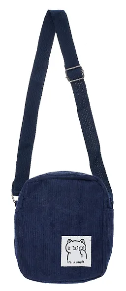 Сумочка на молнии кросс-боди (синяя) (вельвет) (16х14х6) (12-HanMa-764) - фото 1