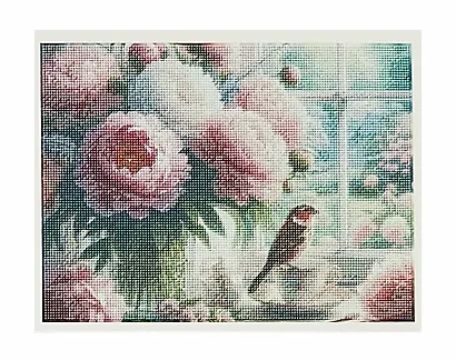 Алмазная мозаика. Классическая, с подрамником, с полным заполнением. "Птичка у окна" 30х40 см, 30 цветов - фото 1