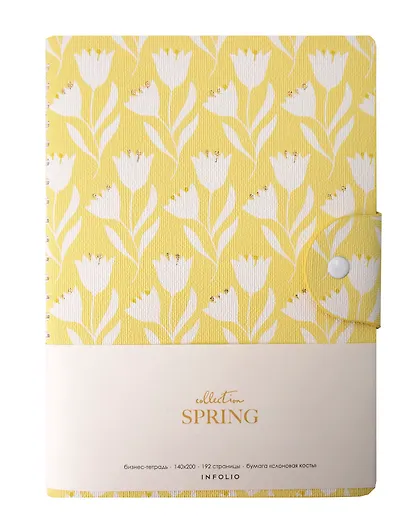 Бизнес-тетрадь А5, 96 листов, 140x200 мм "Spring" желтый, клетка, искусственная кожа - фото 1