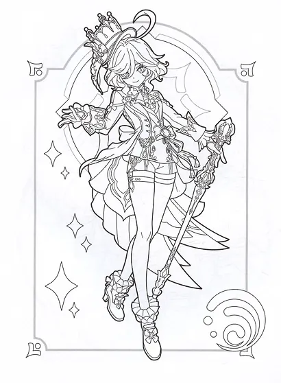 Genshin Impact. Герои вселенной Геншин. Раскраска (фиолетовая) - фото 5