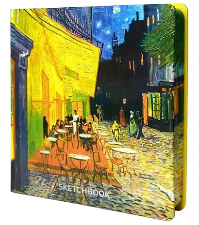Скетчбук 190*190 64л "Ван Гог Премиум" Ночная терраса кафе 160г/м2,7БЦ,  мат.ламинация, выб.лак, кругл. Углы - фото 6