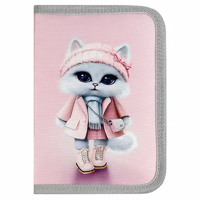 Пенал 1 отделение "Кошечка в пальто" 20*13,3*3,5 см, полиэстер - фото 2