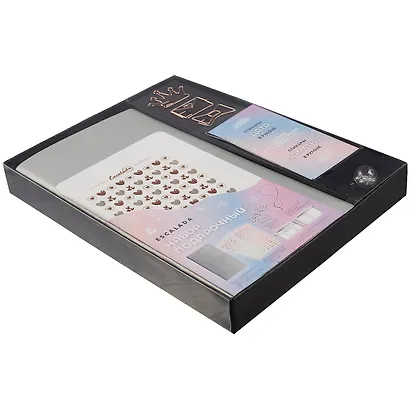 Записная книжка А6 96л серебряная, мягкий переплет, стикеры+скрепки+брелок в комплекте, тонир.блок - фото 2