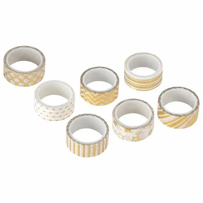 Клейкие WASHI-ленты для декора с фольгой ЗОЛОТИСТЫЕ, 15 мм х 3 м, 7 шт., рисовая бумага, ОСТРОВ СОКРОВИЩ, 661712 - фото 3