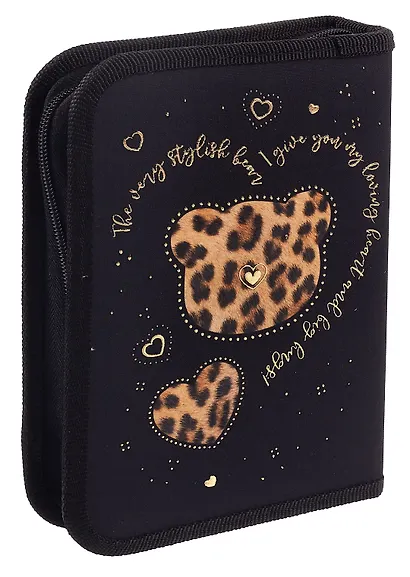 Пенал 1 отделение "Стильный мишка" 20*14, ткань/картон - фото 2