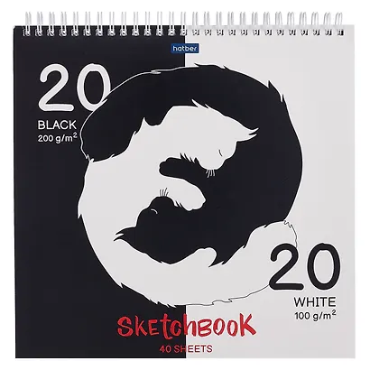 Скетчбук 240*240 40л "Black and white" черн. внутр блок 200 г/м2, белый внутр блок 100 г/м2, тв.обложка, гребень - фото 1