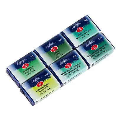 Краски акварельные 06цв 2,5мл "Ладога" цвета зеленого спектра, кювет, пласт.кор., ЗХК - фото 2