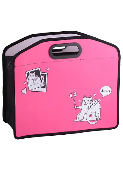 Папка для тетрадей А4 "СЕЛФИ КОТ" 34*30*10см пластик, молния, выруб.ручка, расширение - фото 1