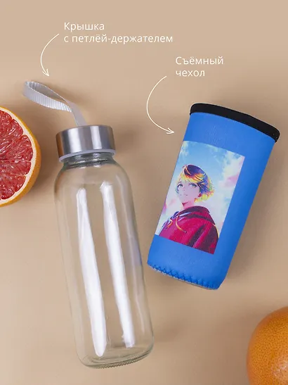 Бутылка в чехле Аниме Синтонимы Персонаж на фоне неба (цветной) (Медина Мирай) (стекло) (300мл) - фото 2