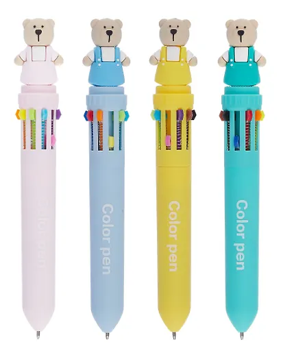 Ручка шариковая авт. 10цв "Мишка", ассорти - фото 1