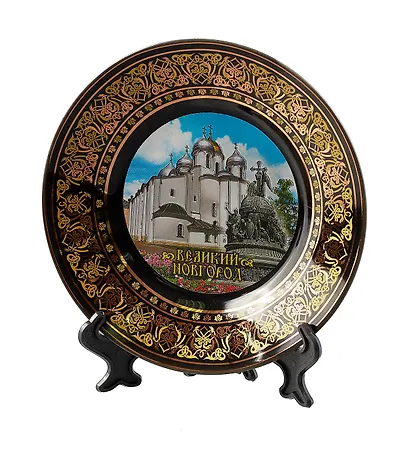 Тарелка декоративная черная (15см) (фарфор) (Великий Новгород) (15BL-28K11) - фото 2