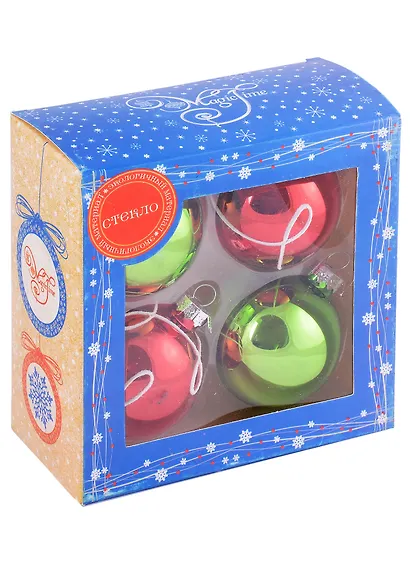 Набор елочных шаров Красно-зелёный (4 шт) (стекло) (6 см) (коробка) - фото 1