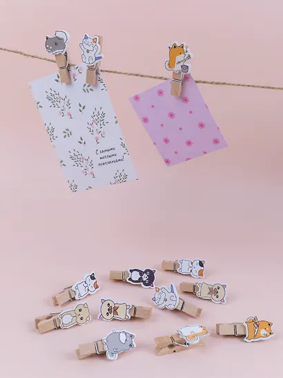 Набор Прищепки декоративные с веревкой 10 шт. Собачки+Прищепки декоративные с веревкой Котики (10шт) (11-22535-8396) (упаковка) - фото 14