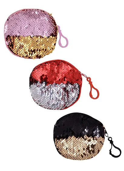Кошелек с пайетками на молнии круглый (10см) (текстиль) - фото 6