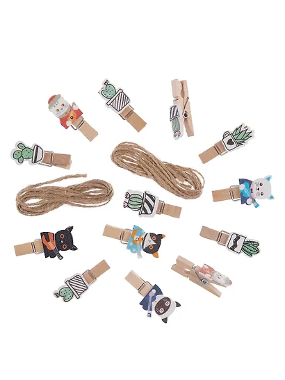 Набор Прищепки декоративные с веревкой 10 шт. Кактусы+Прищепки декоративные с веревкой 10 шт. Котики-музыканты - фото 8