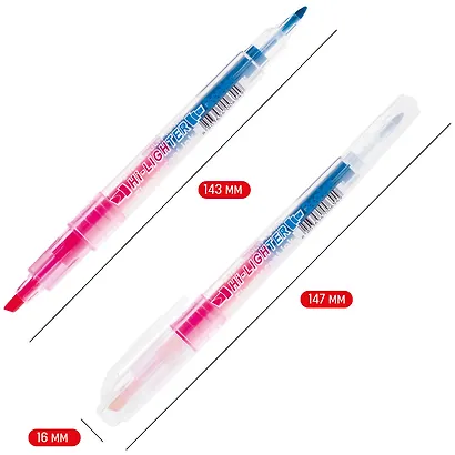 Текстовыделитель Crown, Multi Hi-Lighter Twin, двухсторонний розовый, голубой 3/2 мм - фото 4