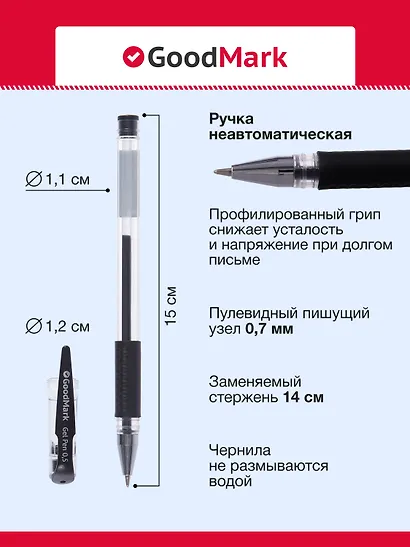 Ручка гелевая GoodMark, черная - фото 4