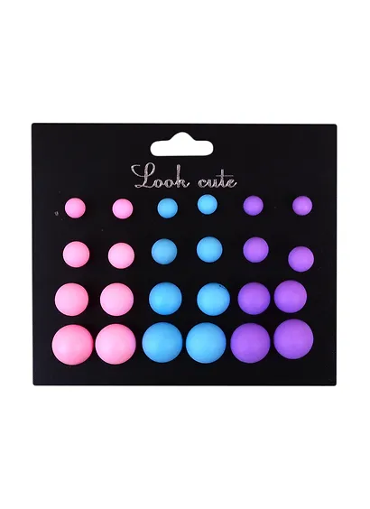 Бижутерия Пусеты в наборе, 12 пар Шары матовые (упаковка) - фото 1