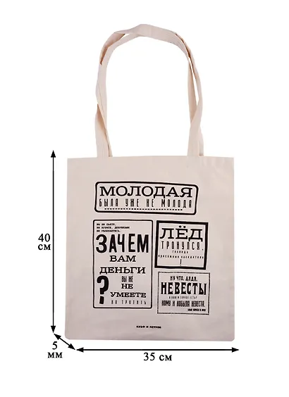Сумка-шоппер сувенирная Ильф и Петров. Лед тронулся (текстиль) (35х40) - фото 2