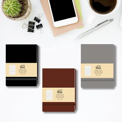 Блокнот А6 100л лин. "Joy Book. Черный агат" иск.кожа, тонир.блок, скругл.углы, горизонт.резинка, карман, инд.уп. - фото 4