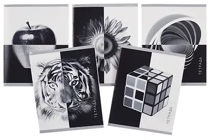 Тетрадь 96л кл. "Черно-белое" мел.картон, твин-лак, ассорти - фото 1