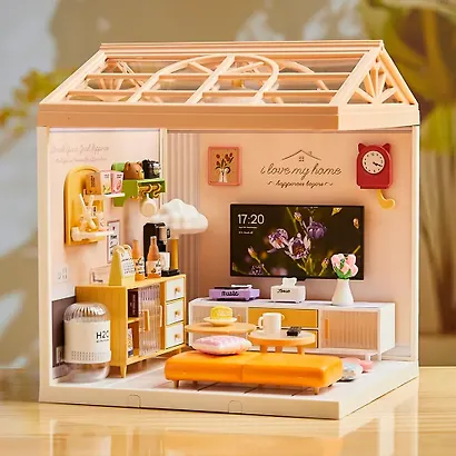 8006 Конструктор интерьерный для детского творчества – сборный домик Fairy Care «Роскошная современная гостиная», количество деталей - 92 (материалы: пластик, металл, картон), со световыми эффектами ( - фото 3