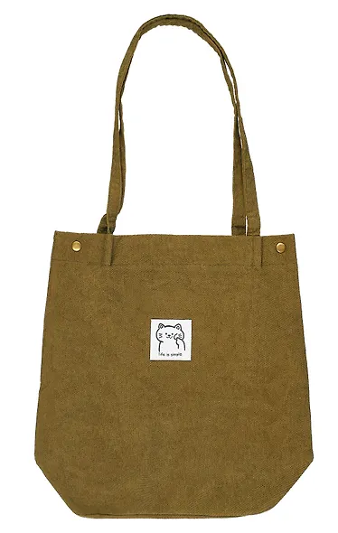 Сумка-шоппер с кнопкой оливковая (вельвет) (33х31) Bookvalno - фото 6