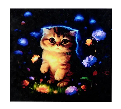 Набор для творчества. Алмазная мозаика с частичной выкладкой на подрамнике "Котенок в цветах", 30 х 30 см - фото 1