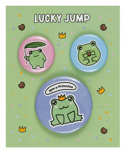 Набор значков Лягушки Lucky Jump (металл) (2 шт 25мм, 1 шт 38мм) (ЗН2023-071) - фото 1