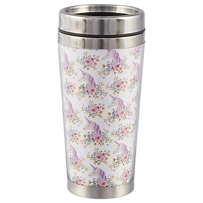 Термостакан Единороги и цветы (пластик) (400мл) - фото 1