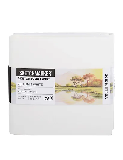 Скетчбук 12*12 60 л "Sketchmarker" Vellum & White белый, 180г/м2, молочная бумага + 60 л , 140г/м2, белая бумага,  мягк. обл. - фото 1