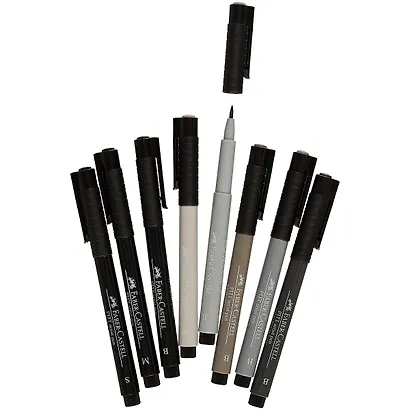 Ручки-кисточки капиллярные «Manga», оттенки серого, Faber-Castell, 8 штук - фото 2
