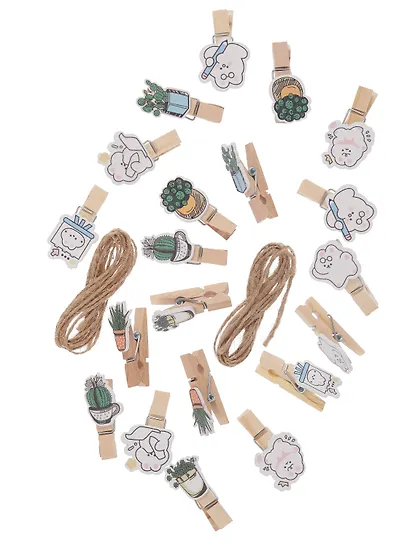 Набор Прищепки декоративные с веревкой Кактусы (10шт) (11-22535-7985) (упаковка)+Прищепки декоративные с веревкой 10 шт. Пушистые зайки (11-22132-01) (упаковка) - фото 8
