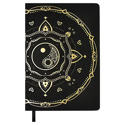 Ежедневник недат. А5 160л "Софт-тач. Арт-терапия" черный, кожзам, тв.переплет, тиснений фольгой, конгревное блинтовое тиснение, антистресс-раскраска, офсет, ляссе, подар.упаковка - фото 1