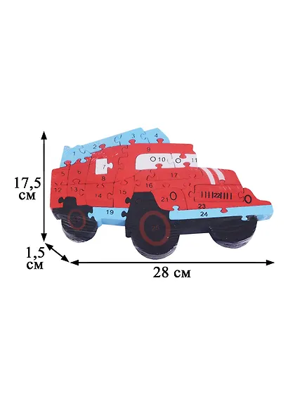 Деревянные пазлы-Фигуры Пожарная машина с цифрами и англ. алфавитом - фото 3