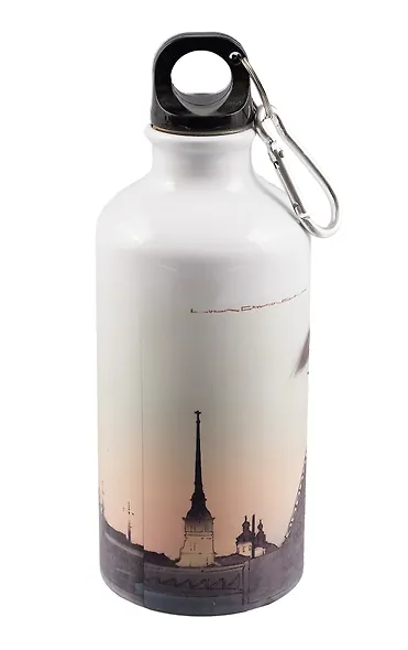 Бутылка с карабином СПб Кот, Дворцовый мост, Ростральные колонны (металл) (500мл) - фото 3