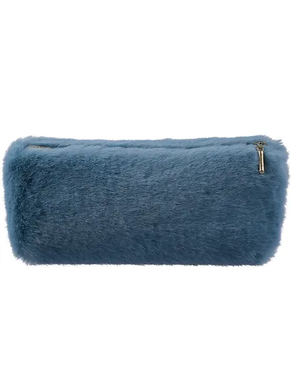 Пенал-косметичка из искусственного меха на молнии, с подкладкой, треугольной формы, голубой, Yoi - фото 5