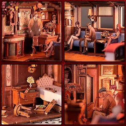 BN01 Конструктор интерьерный  – сборный домик CuteBee - Загадочное Расследование в Поезде, 338 деталей (материалы: дерево, картон, пластик, металл), со световыми эффектами (подсветка интерьера), с питанием от 2хААА батареек (не включены), серия DIY, возра - фото 5