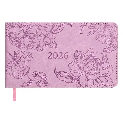 Еженедельник дат. 2026г. 64л 150x87 мм 150x87 мм "Виннер" лиловый, кожзам, мягк.переплет, блинт.тиснение, офсет, карманный, горизонт, справ.мат-лы, закругл.углы, ляссе, инд.уп - фото 1