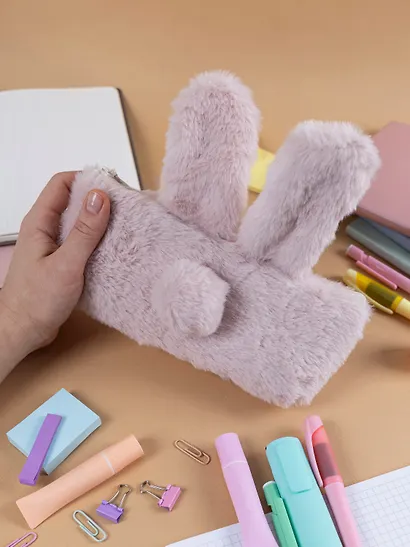 Пенал-косметичка для девочек из искусственного меха с подкладкой "Rabbit", розовый, Yoi - фото 11