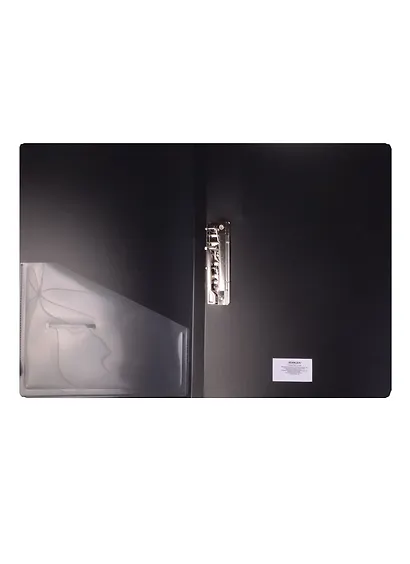 Папка боковой прижим А4 "HOR LINES", черная, карман - фото 2