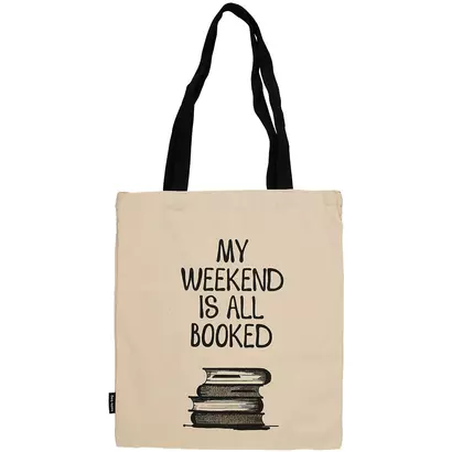 Сумка-шоппер My weekend is all booked бежевая, текстиль 40см.*32см. - фото 1